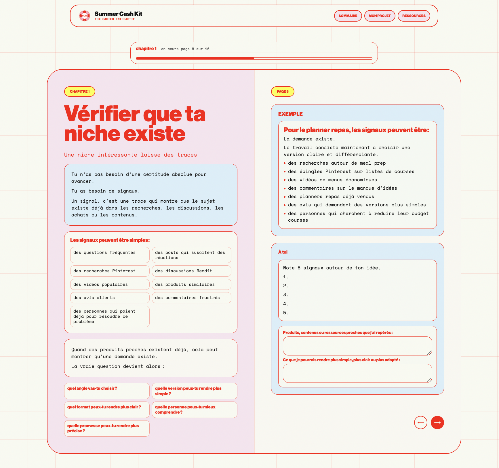 Aperçu réel d’une page notion et exercice du cahier